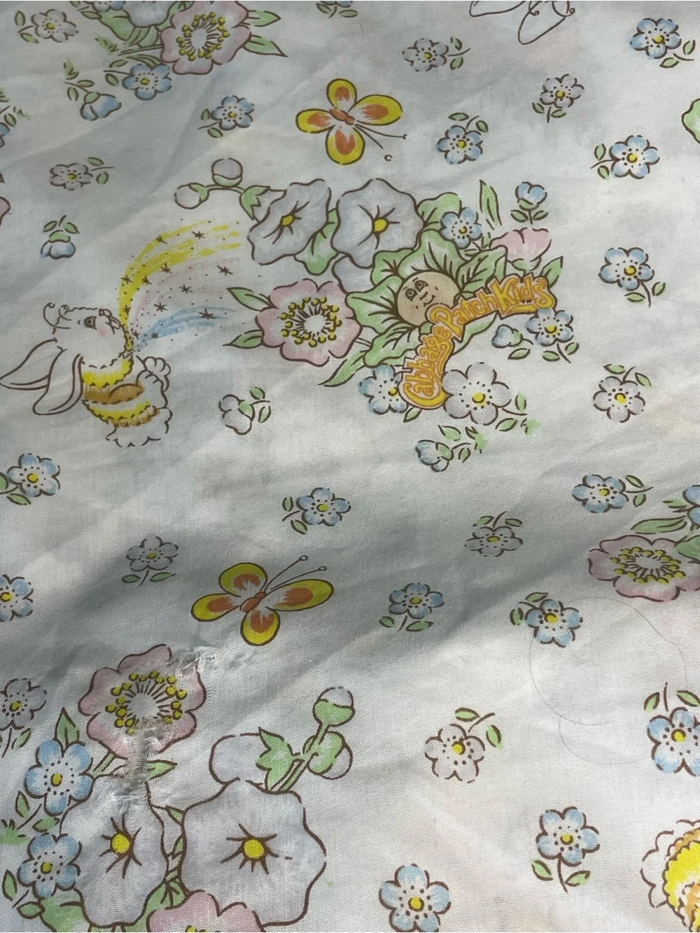 Vintage 1983 Cabbage Patch Kids Double Full Fitted Sheet Craft Fabric Flaw 54X76